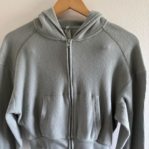 Skims Mineral Sage Green Waffle Zip Up Cropped Hoodie size XS - Picture 6 of 11